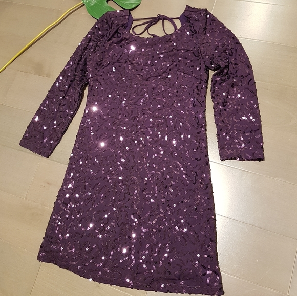 3/4 Sleeve Sequin Mini Party Dress Purple S - Picture 2 of 7